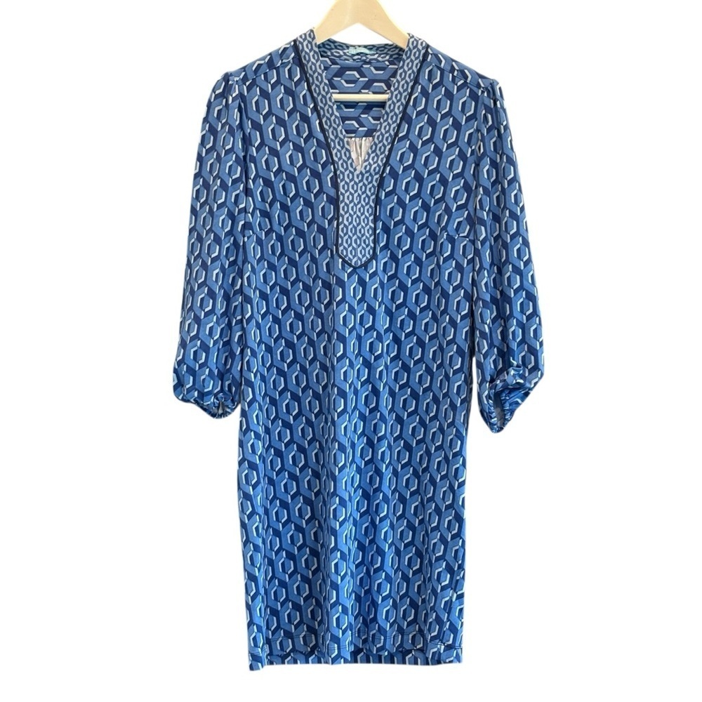 J. McLaughlin Emer Midi Dress in Blue Geometric Print Size Small Beach Resort - Picture 7 of 13